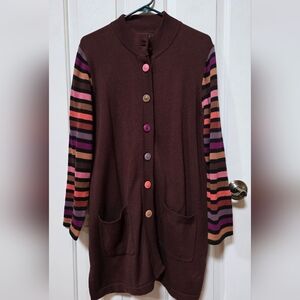 Bob Mackie Multicolor Striped Sleeve Cardigan
